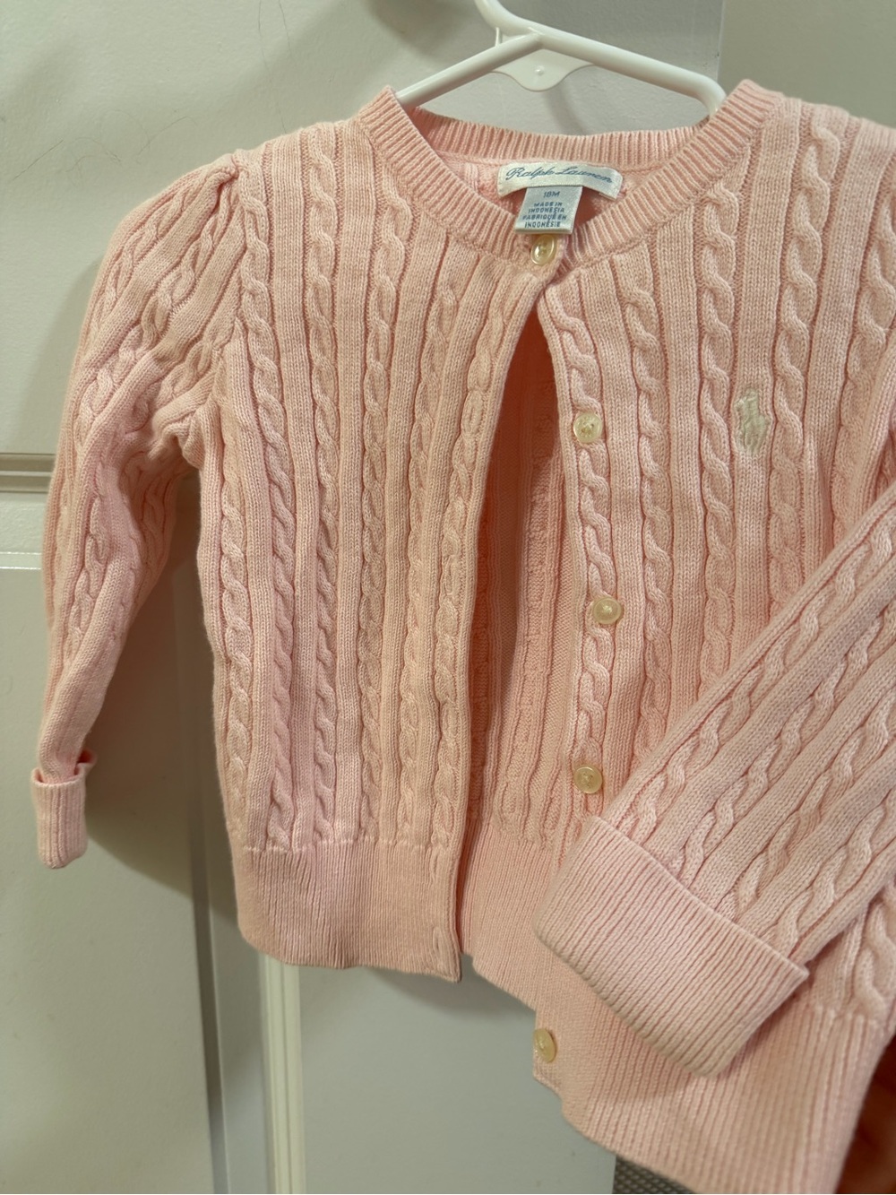 Ralph Lauren Pastel Pink Cable-Knit Cotton Cardigan